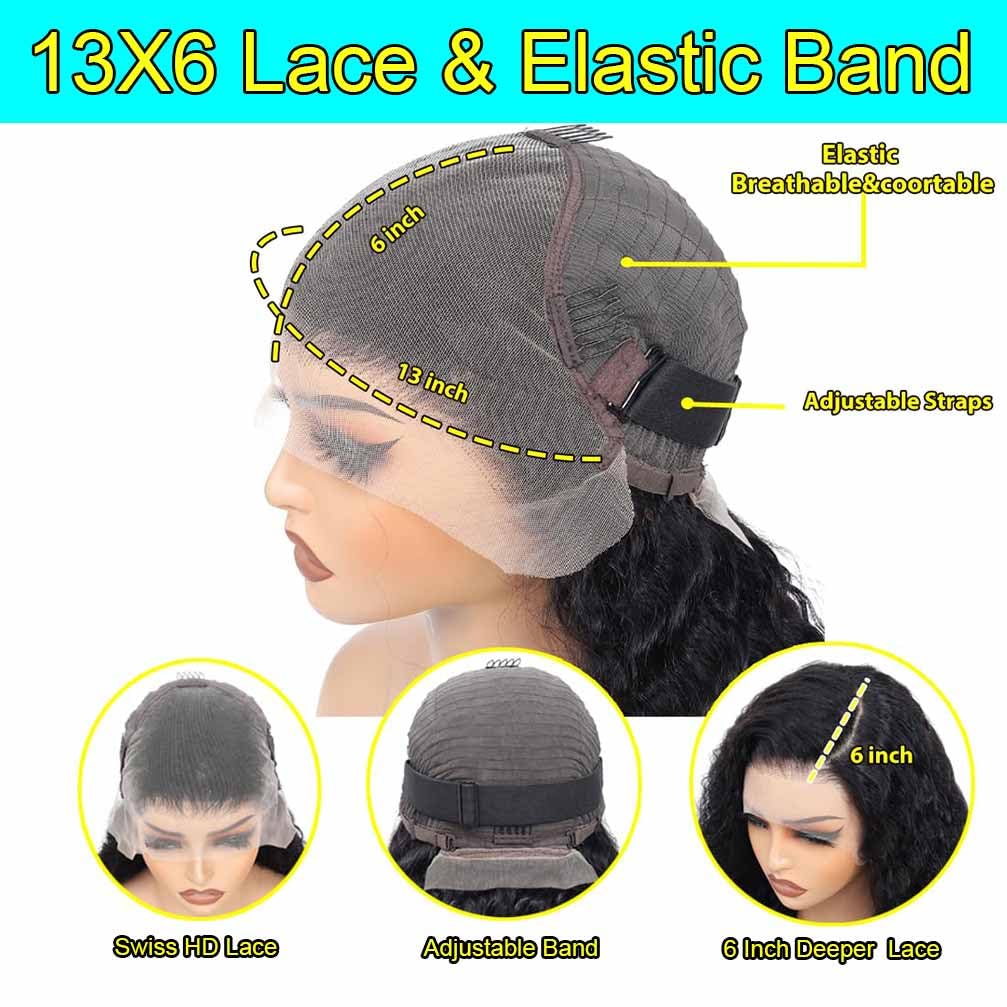 13x4 Lace Front Wigs Human Hair Pre Plucked 180 Density Brazilian Wet and Wavy Human Hair Wigs for Black Women Glueless Curly Lace Frontal Wig Natural Color (22 Inch)