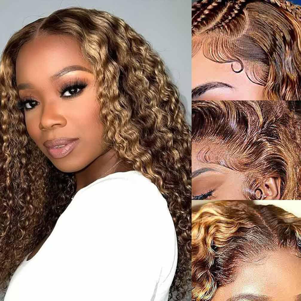 13x4 Lace Front Wigs Human Hair Pre Plucked 180 Density Brazilian Wet and Wavy Human Hair Wigs for Black Women Glueless Curly Lace Frontal Wig Natural Color (22 Inch)