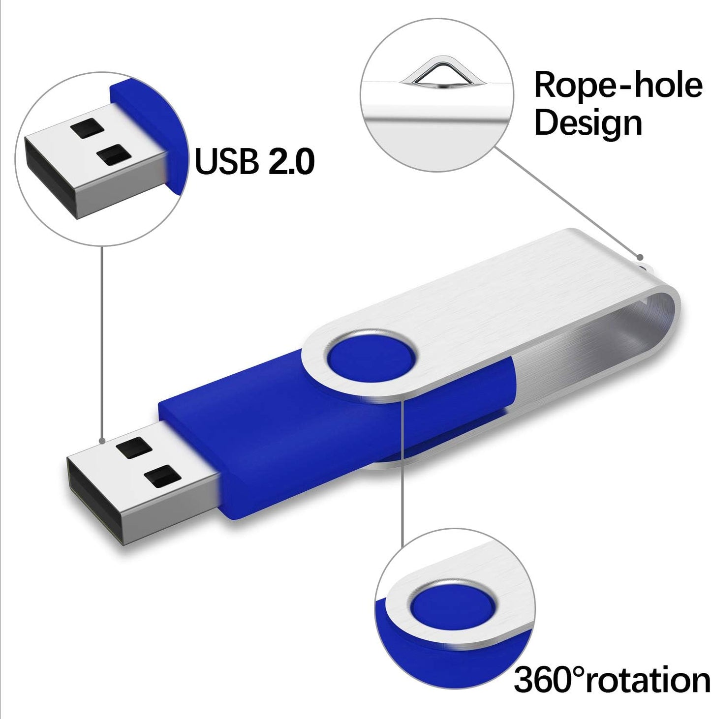 64GB USB 2.0 Flash Drive - 10 Pack, Blue