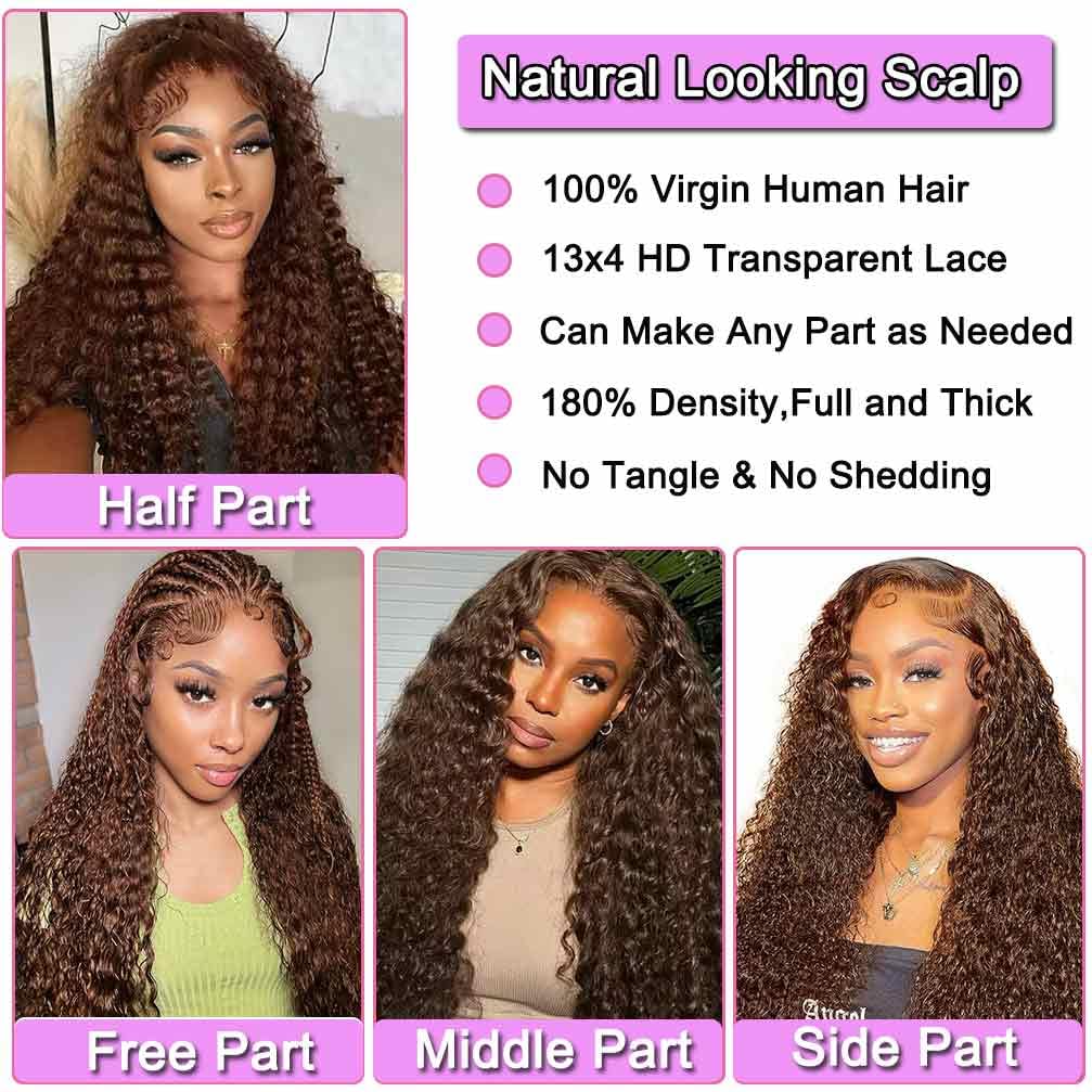 13x4 Lace Front Wigs Human Hair Pre Plucked 180 Density Brazilian Wet and Wavy Human Hair Wigs for Black Women Glueless Curly Lace Frontal Wig Natural Color (22 Inch)