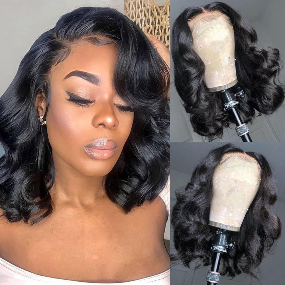 Wear and Go Glueless Wigs Pre Plucked Pre Cut 4x4 Body Wave Bob Wig Human Hair wigs for black women Short Bob Wig Human Hair 180 dentisty natrual color 14inch