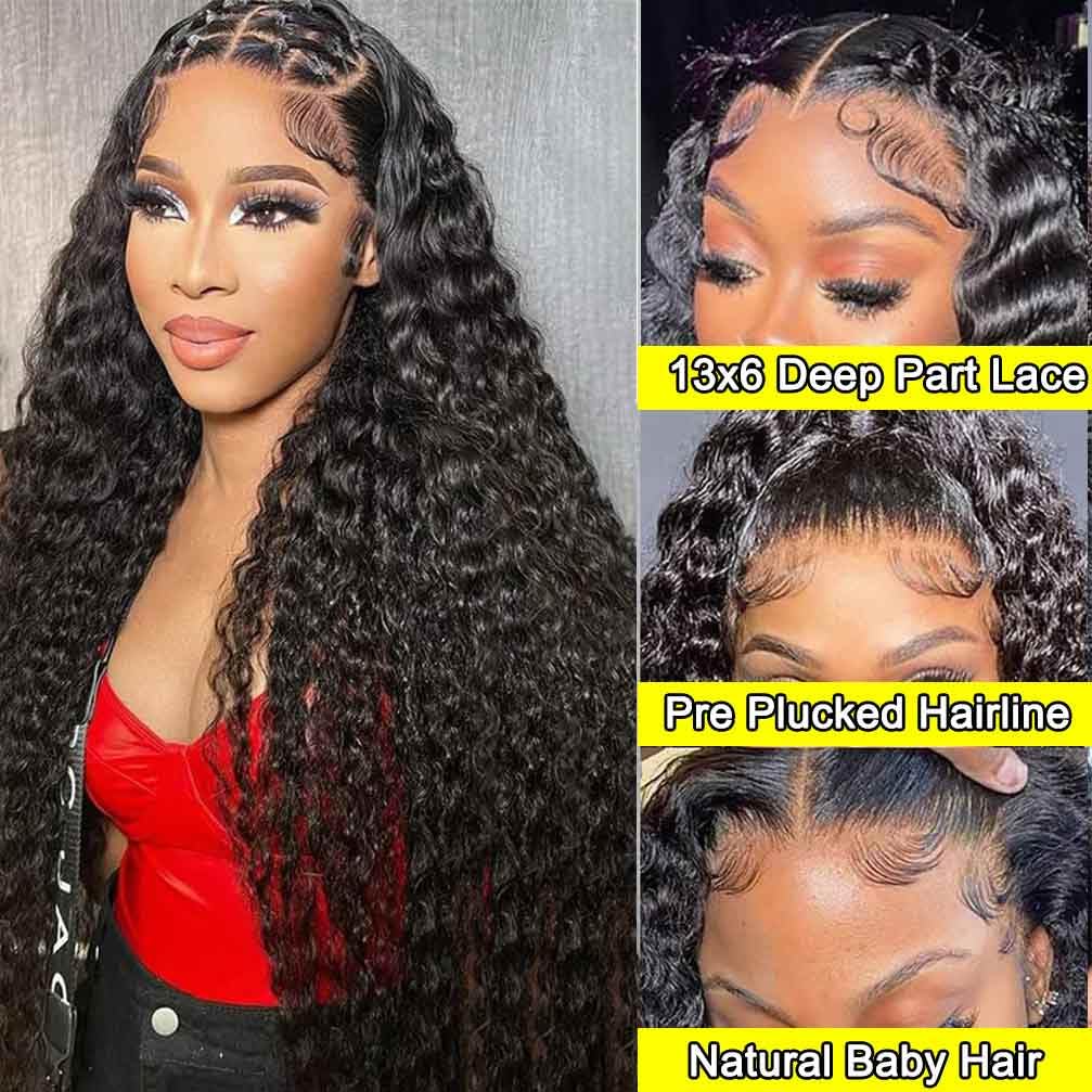 13x4 Lace Front Wigs Human Hair Pre Plucked 180 Density Brazilian Wet and Wavy Human Hair Wigs for Black Women Glueless Curly Lace Frontal Wig Natural Color (22 Inch)