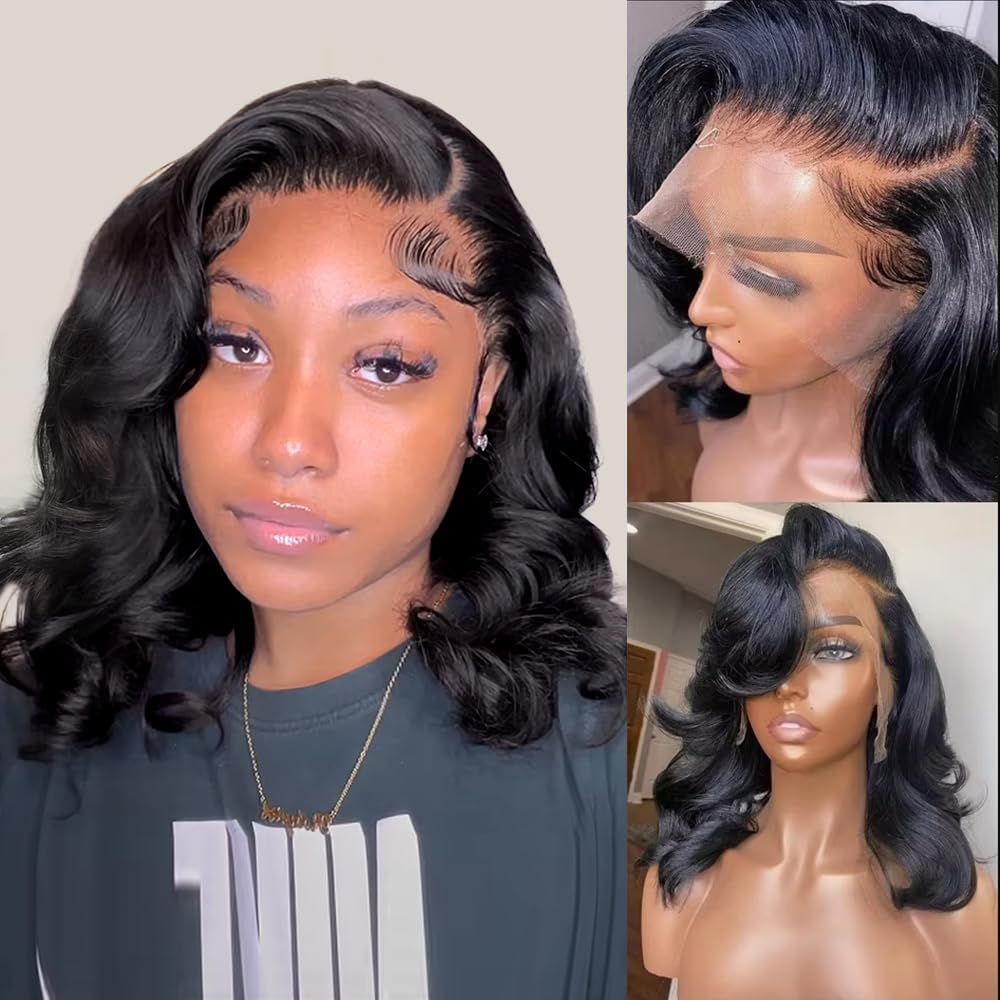 Wear and Go Glueless Wigs Pre Plucked Pre Cut 4x4 Body Wave Bob Wig Human Hair wigs for black women Short Bob Wig Human Hair 180 dentisty natrual color 14inch
