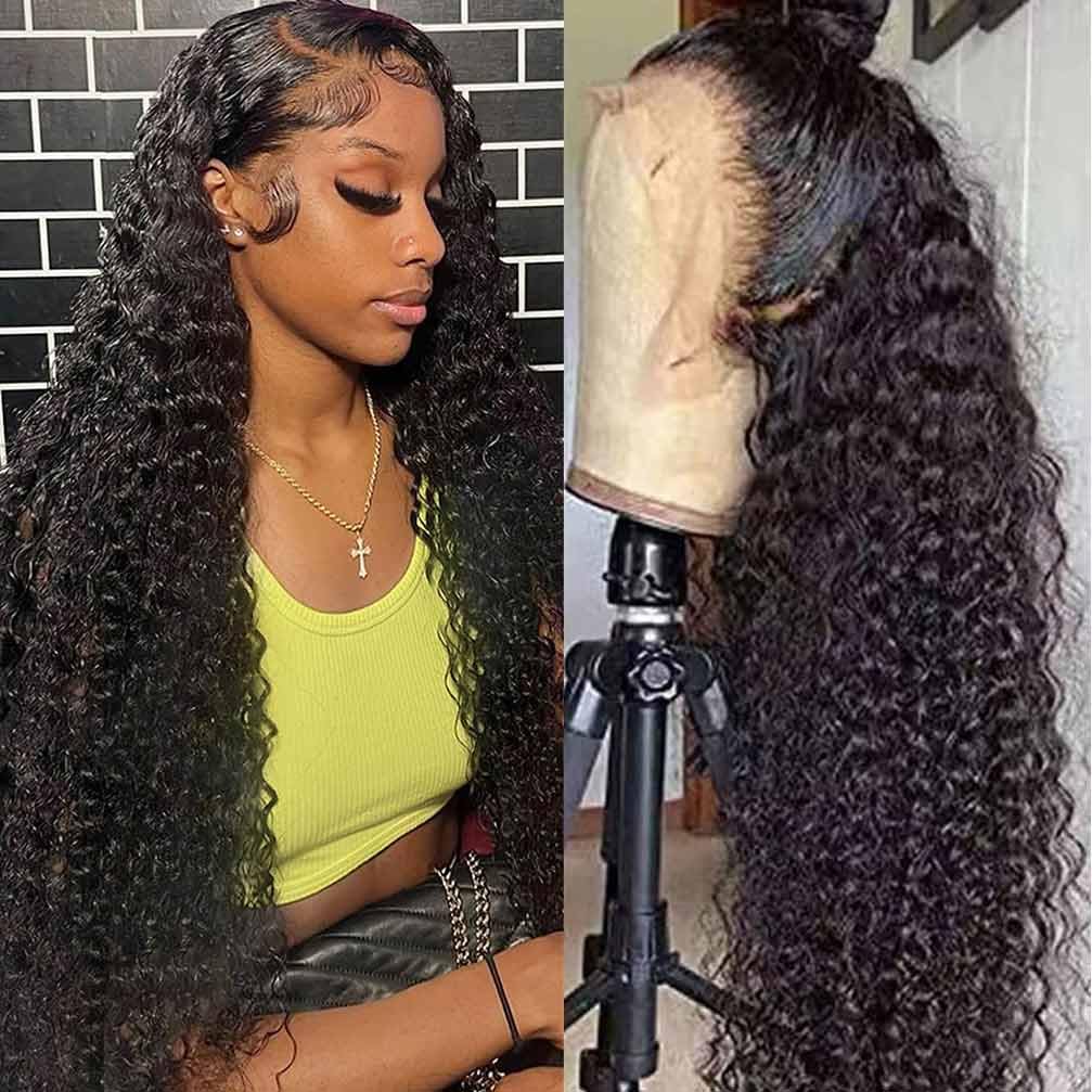 13x4 Lace Front Wigs Human Hair Pre Plucked 180 Density Brazilian Wet and Wavy Human Hair Wigs for Black Women Glueless Curly Lace Frontal Wig Natural Color (22 Inch)