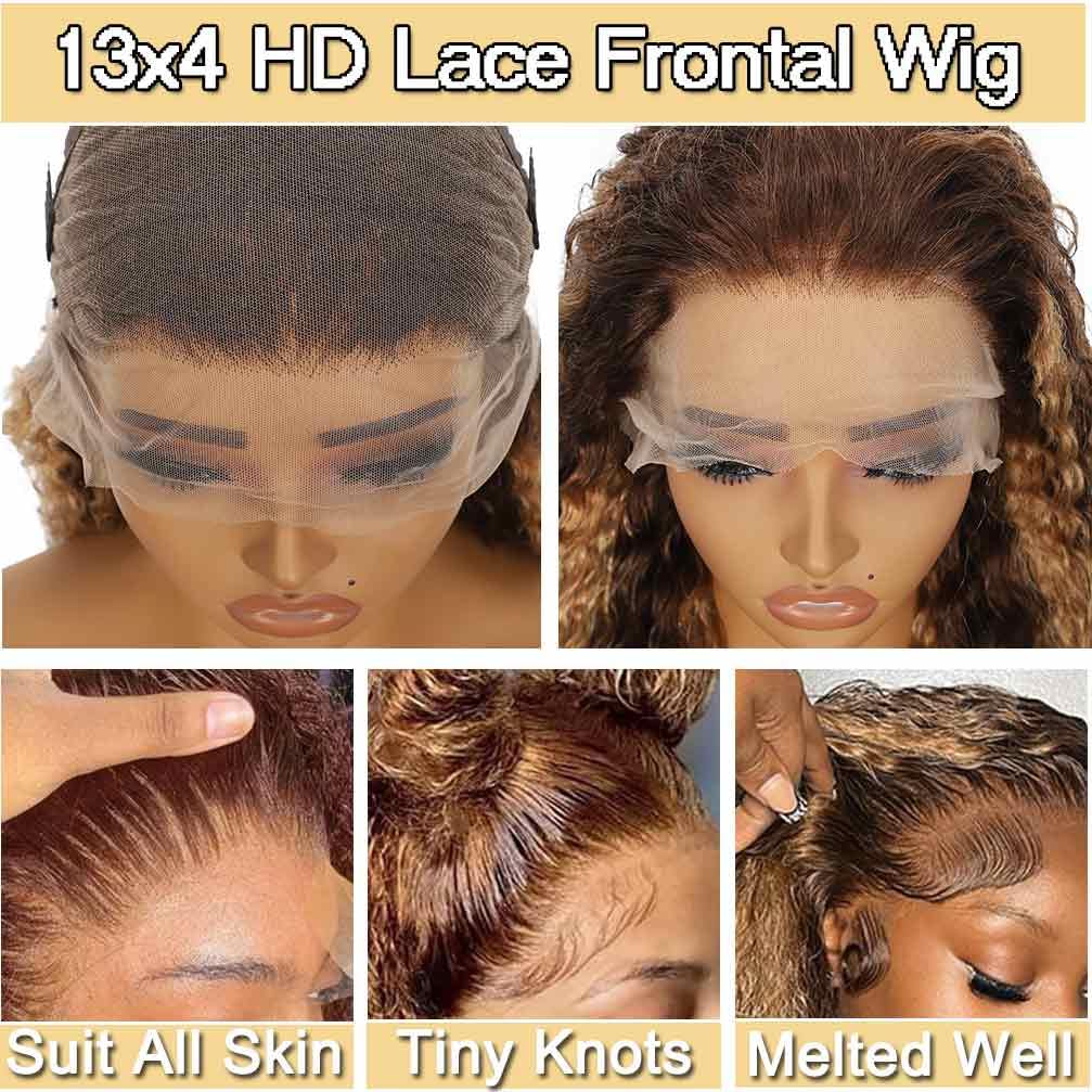 13x4 Lace Front Wigs Human Hair Pre Plucked 180 Density Brazilian Wet and Wavy Human Hair Wigs for Black Women Glueless Curly Lace Frontal Wig Natural Color (22 Inch)