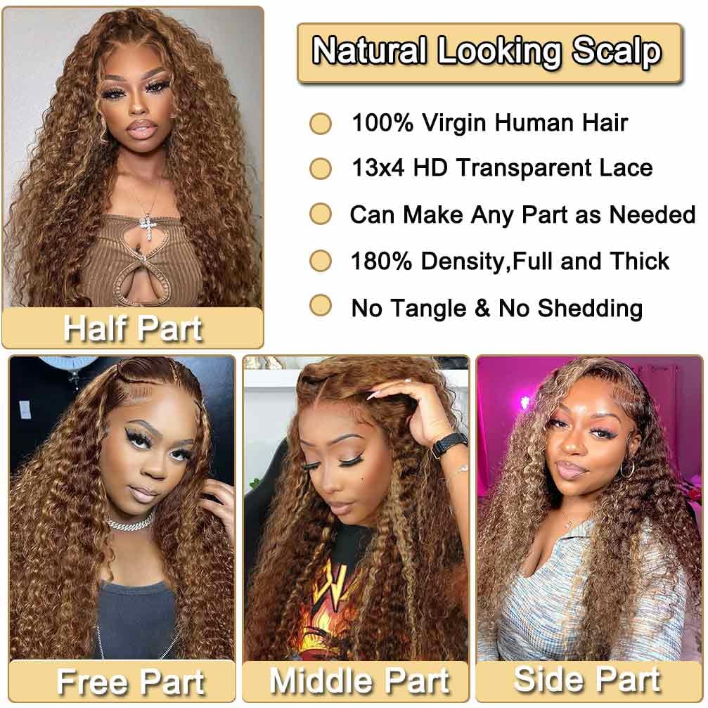 13x4 Lace Front Wigs Human Hair Pre Plucked 180 Density Brazilian Wet and Wavy Human Hair Wigs for Black Women Glueless Curly Lace Frontal Wig Natural Color (22 Inch)