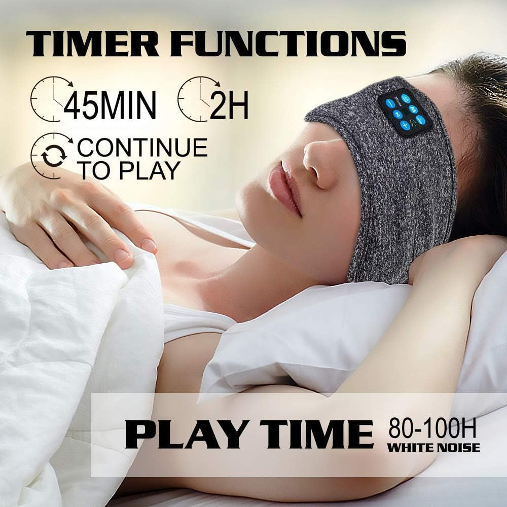 Wireless Bluetooth Sleep Headband with HD Stereo Speakers for Side Sleepers - Ideal for Running, Yoga, Meditation, and Travel - Grey Version 2021-09