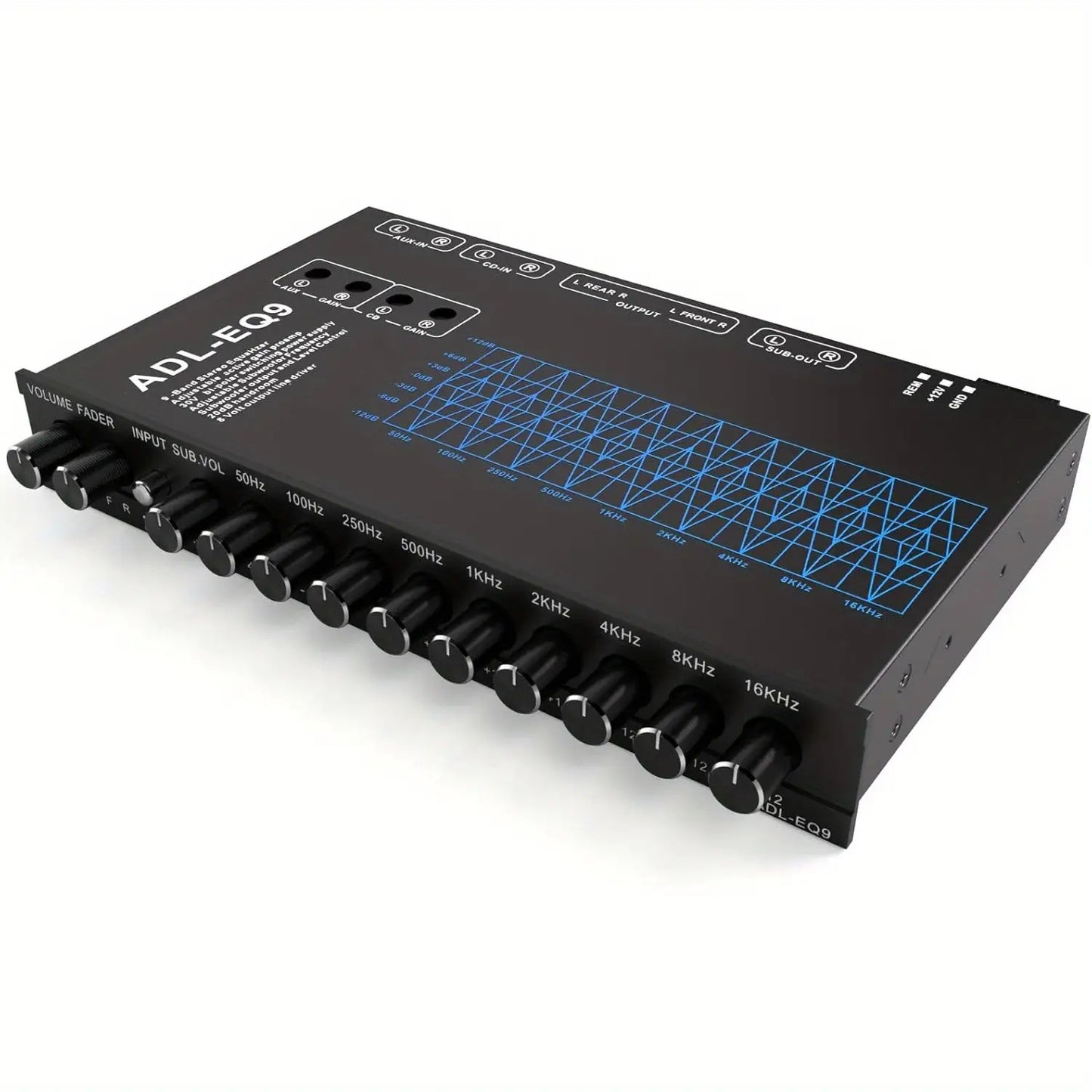9-Band Car Audio Equalizer with Front, Rear & Auxiliary Outputs - 8V RMS Line Driver, Adjustable EQ for Cars & Yachts, No Battery Needed, Enhances Sound Experience, Durable Iron Construction, Car Audio Accessories, Vehicle Au