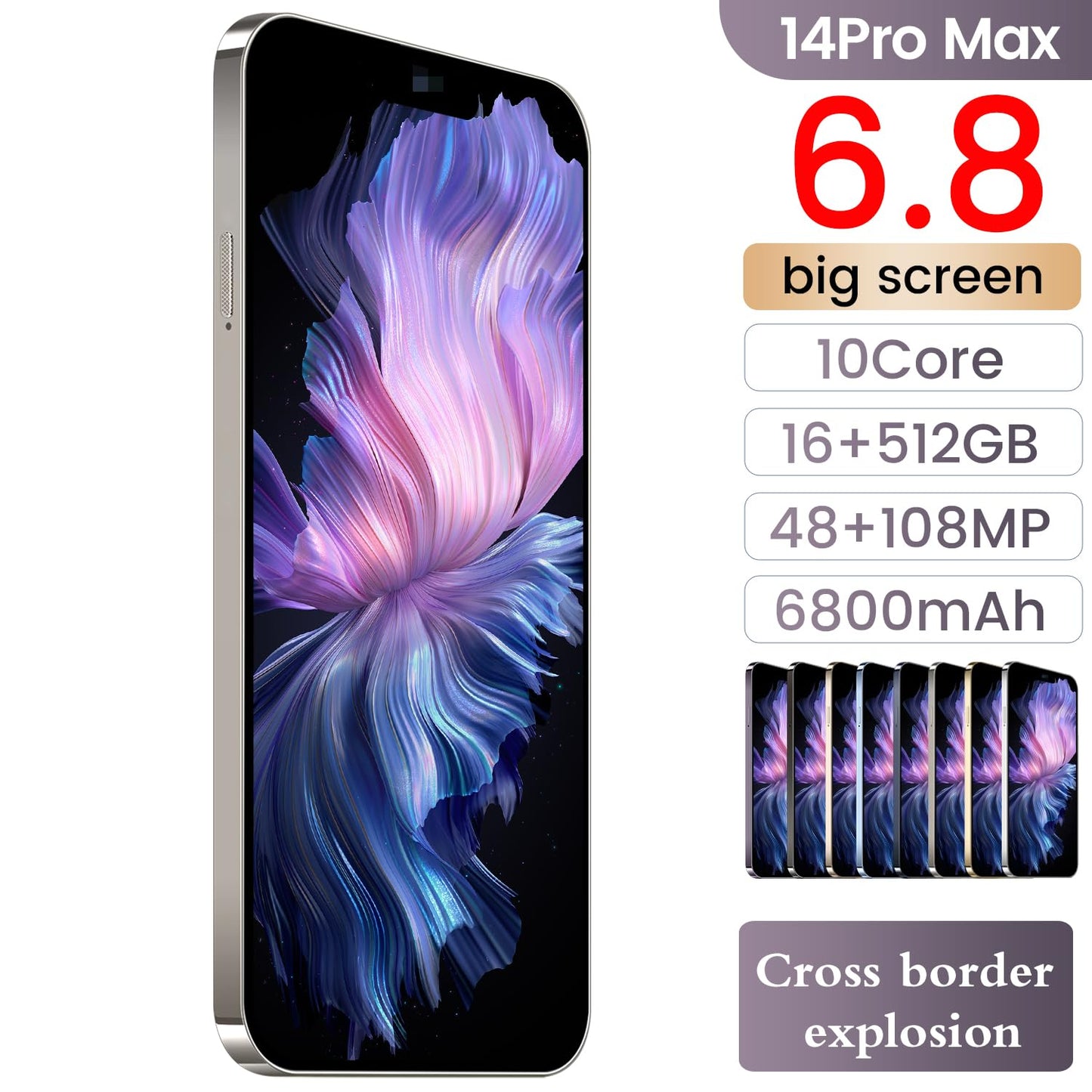 14PROMA X Unlocked Cell Phone,Long Battery Life 6.82" HD Screen Unlocked Phones,Android13 12+512GB Smartphone with 128G Memory Card,Dual SIM/Fingerprint Lock/Face ID/GPS (Purple)