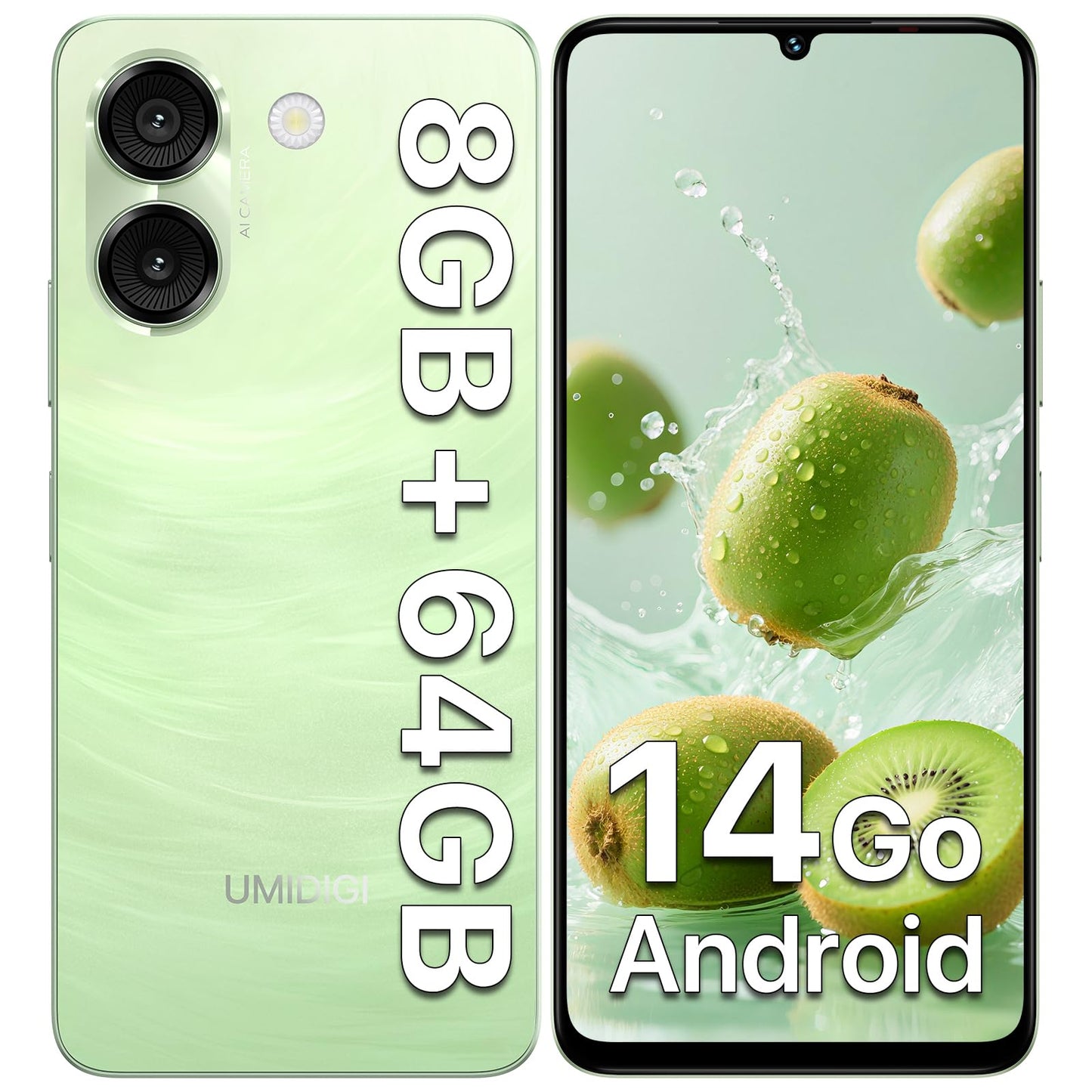 UMIDIGI G9A Unlocked Phones, Android 14 Go Cell Phone, 8GB+64GB/TF 1TB Expend Octa-Core, 4G Dual SIM Card, 3.5mm Headphone Jack 6.75" HD+Display Phones, AI Face Unlock Android Phone,5000mAh,GPS