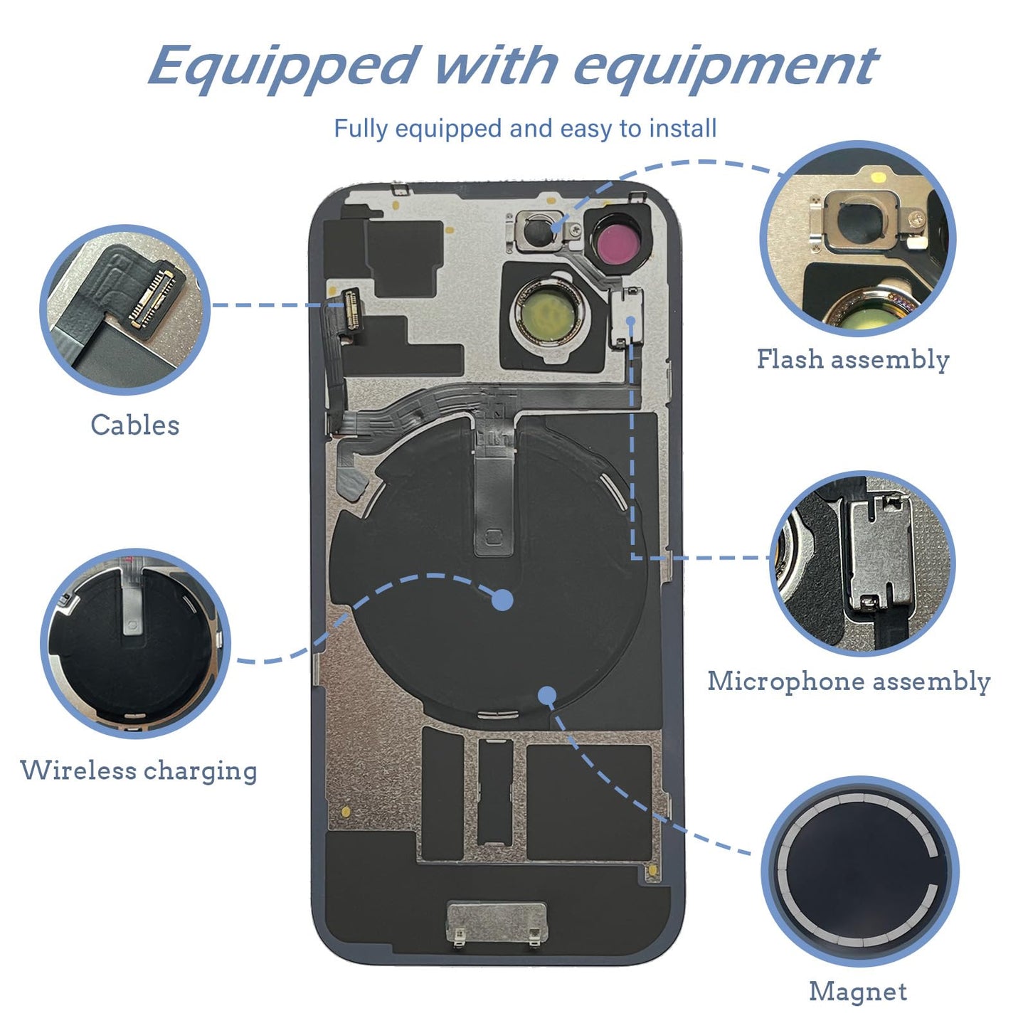 15 Back Glass Replacement with Wireless Charging Flex Cable and Camera Frame All Parts for iPhone 14 (6.1 Inch,Black) Replacement of Equipment Waterproof Tape
