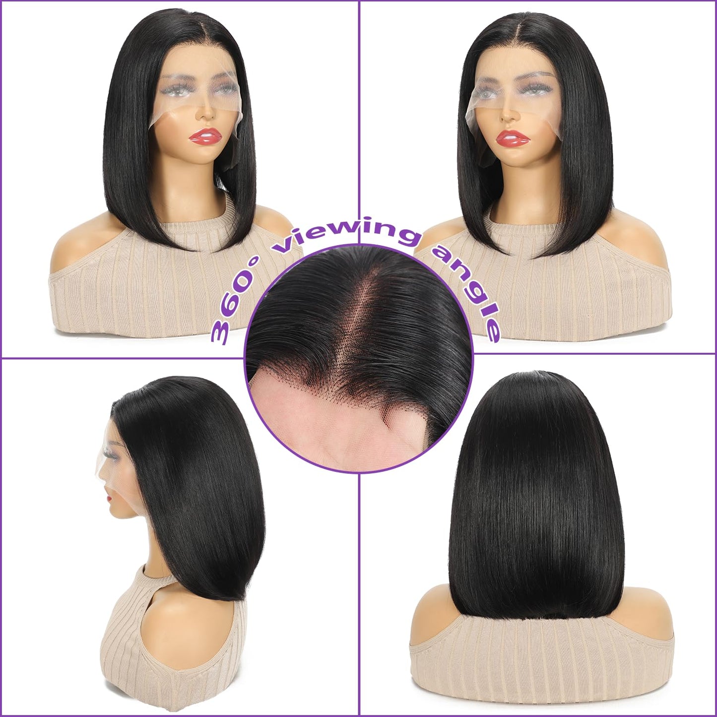 14 Inch Bob Wig Human Hair 13x6 Hd Transparent Lace Front Wigs Human Hair Pre Plucked Glueless Bob Wig 180% Density Short Straight Bob Wigs For Women
