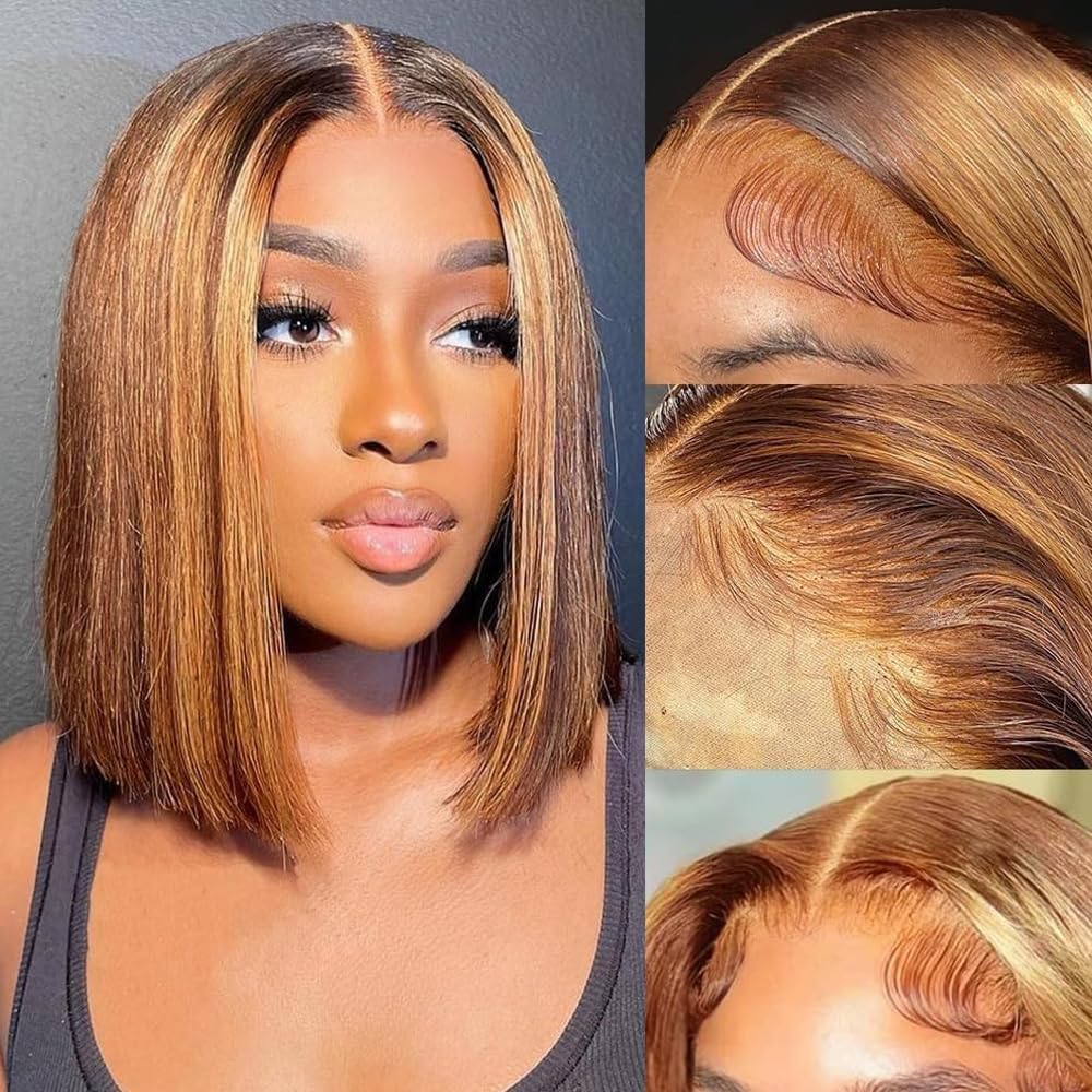 Wear and Go Glueless Bob Wig Human Hair Pre Plucked Pre Cut 180% Density 5x5 HD Transparent Lace Front Wigs Human Hair for Black Women Short Straight Bob Wigs No Glue Lace Closure Wigs 10 Inch