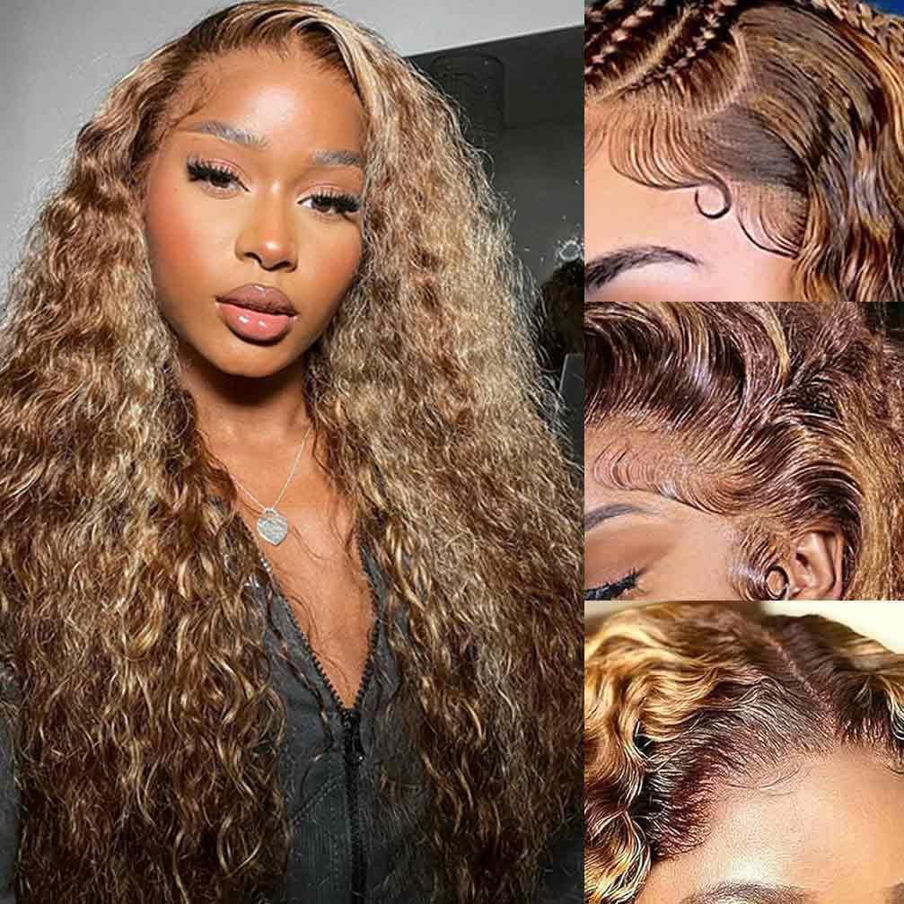 13x4 Lace Front Wigs Human Hair Pre Plucked 180 Density Brazilian Wet and Wavy Human Hair Wigs for Black Women Glueless Curly Lace Frontal Wig Natural Color (22 Inch)