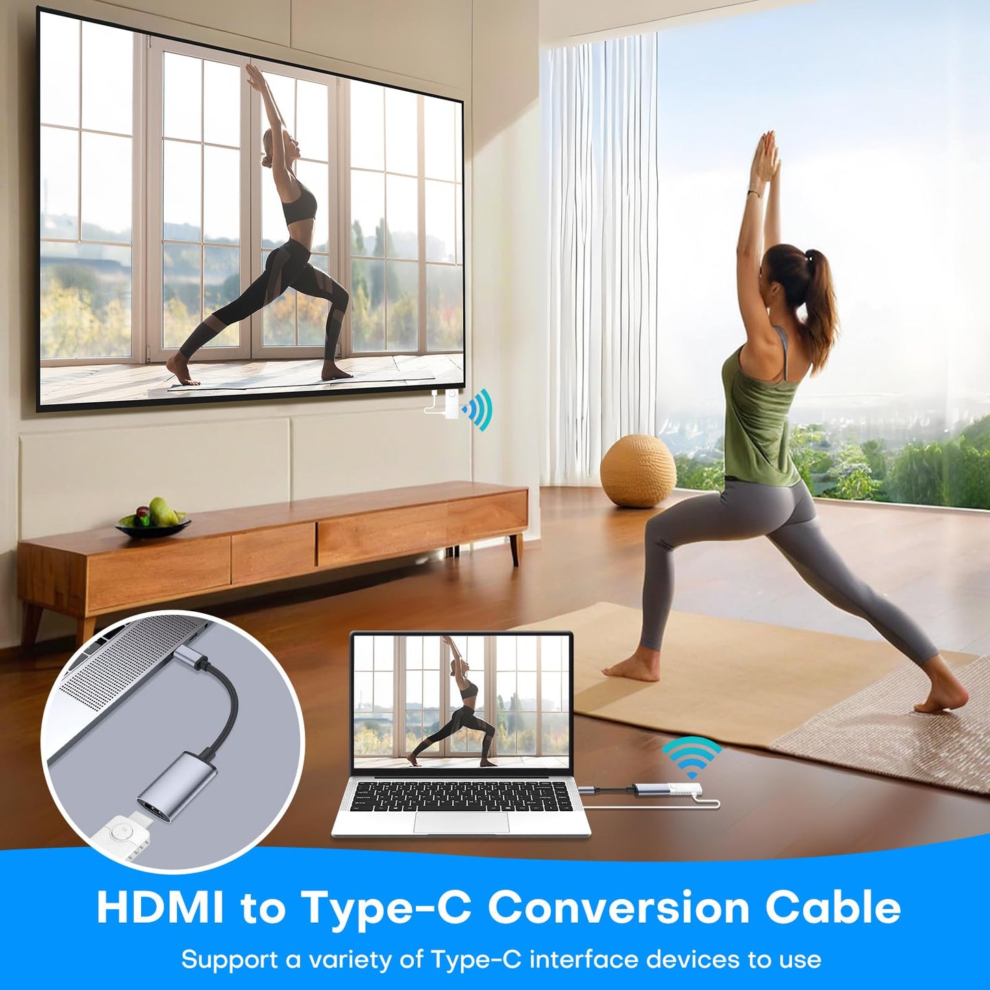 Wireless HDMI for Streaming,Transmitter and Receiver Kit, Built-in Antenna Low-Latency Transmission of 1080P HD Video Streams, 2.4/5.8GHz Dual-Band, Auto Pairing for PC/Laptop/TV/Monitor/Projector