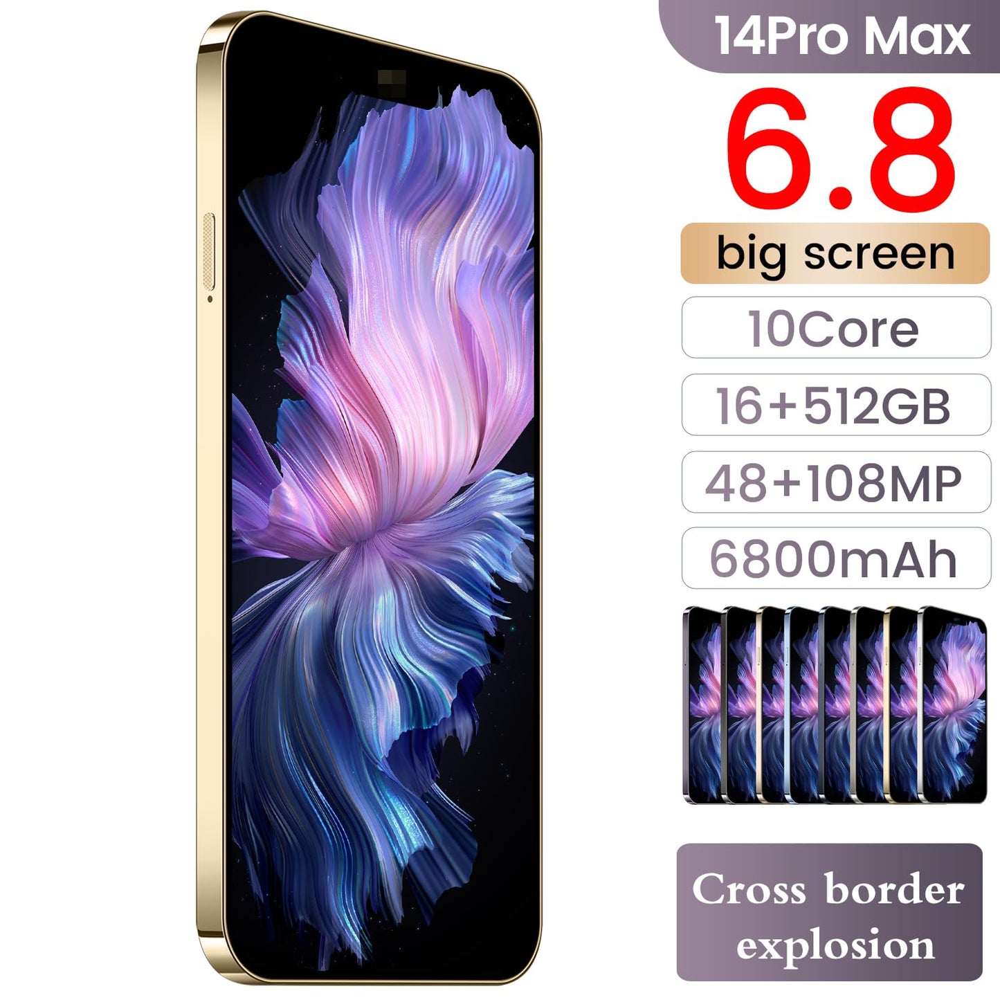 14PROMA X Unlocked Cell Phone,Long Battery Life 6.82" HD Screen Unlocked Phones,Android13 12+512GB Smartphone with 128G Memory Card,Dual SIM/Fingerprint Lock/Face ID/GPS (Purple)