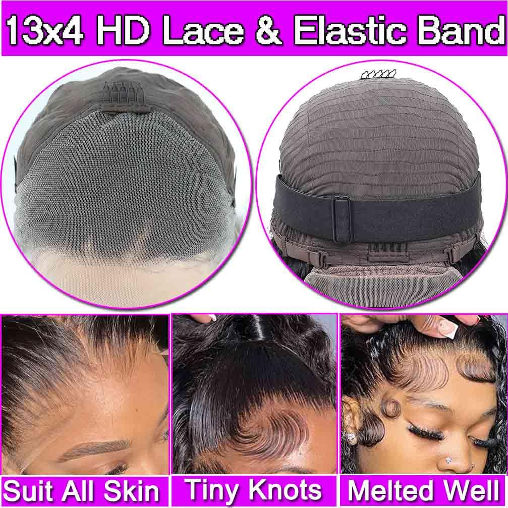 13x4 Lace Front Wigs Human Hair Pre Plucked 180 Density Brazilian Wet and Wavy Human Hair Wigs for Black Women Glueless Curly Lace Frontal Wig Natural Color (22 Inch)