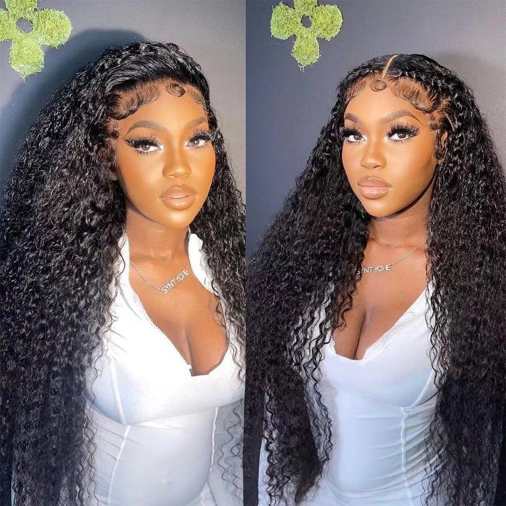 13x4 Lace Front Wigs Human Hair Pre Plucked 180 Density Brazilian Wet and Wavy Human Hair Wigs for Black Women Glueless Curly Lace Frontal Wig Natural Color (22 Inch)