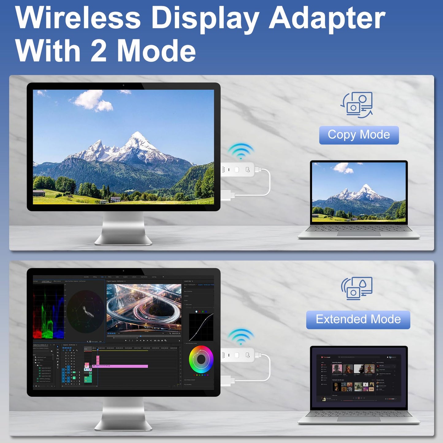 Wireless HDMI Display Dongle Adapter 2025, 1080P Plug & Play HDMI Extender Wireless Receiver for Smartphone/PC/Laptop to TV/Monitor/Projector, HD Streaming Video/Audio/File, Airplay & Miracast Support