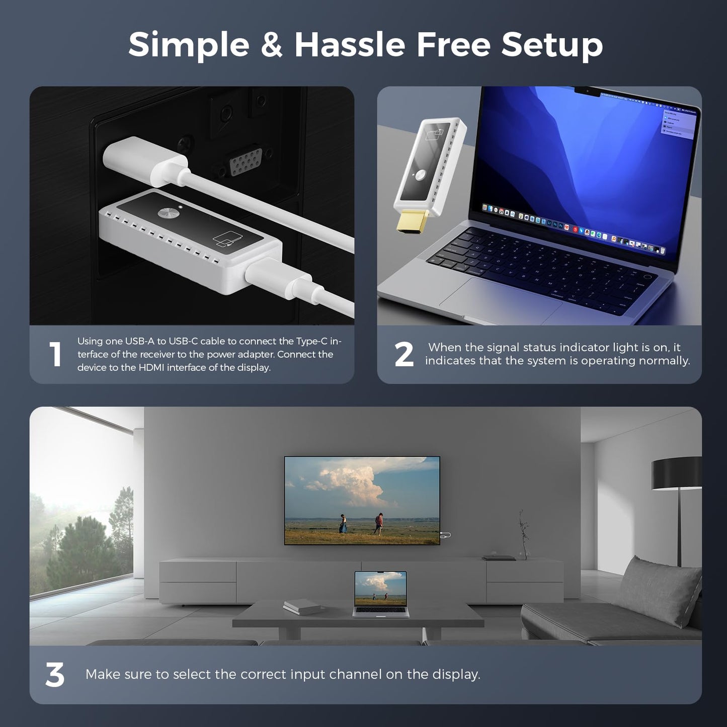 Wireless HDMI Display Dongle Adapter 1080P, Wireless HDMI Transmitter and Receiver 2-in-1, Plug & Play, Screen Mirroring Extender from iPhone Android Laptop to HDTV Projector for AirPlay Miracast DLNA