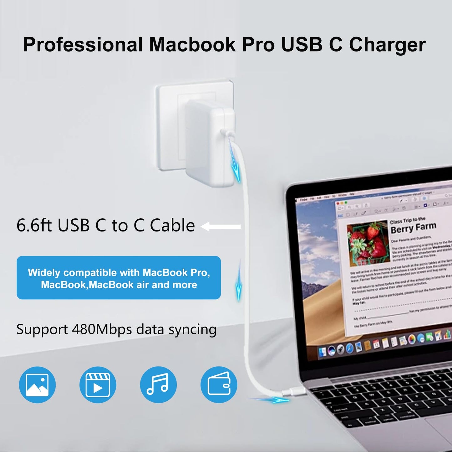 96W USB C Fast Charger Power Adapter Compatible with New Mac Book Air 13 Inch MacBook Pro 16" 2021 2020 2019 2018 (AP-96W)