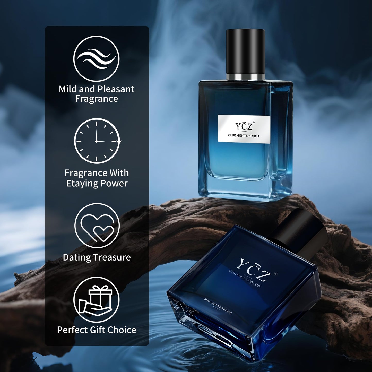 Ycz CLUB GENT'S AROMA, 1.7oz(50ml), Man Perfume, Nightclub Essential Fragrance, Long Lasting Cologne for Men with Aromatic Woody Notes of Aldehyde, Ginger, Mint, and Lemon