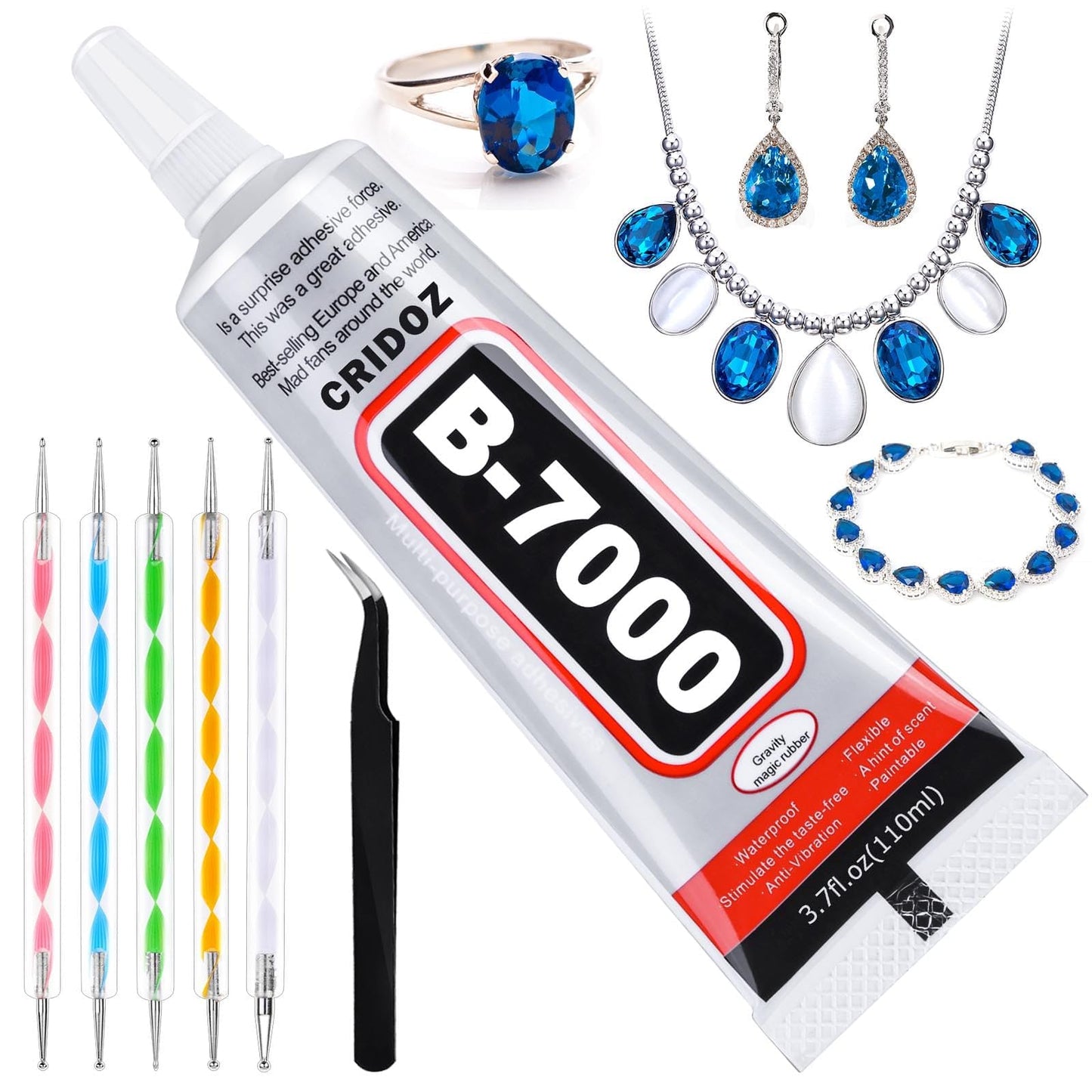 Upgrade T-7000 Black Adhesive Glue for Phone, Cridoz 110ml Waterproof Jewelry Glue Precision Craft Adhesive for Cell Phone Screen Repair Glass Wood Crafts Metal and Stones