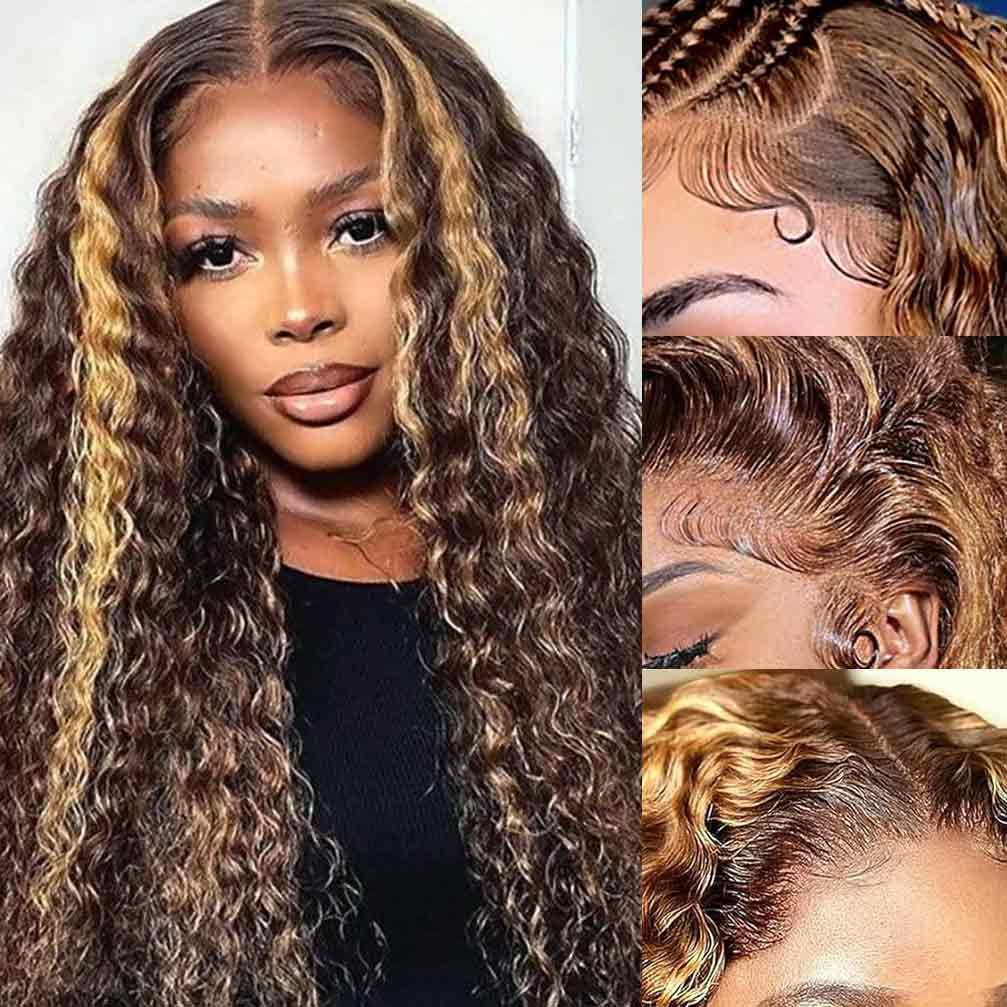 13x4 Lace Front Wigs Human Hair Pre Plucked 180 Density Brazilian Wet and Wavy Human Hair Wigs for Black Women Glueless Curly Lace Frontal Wig Natural Color (22 Inch)