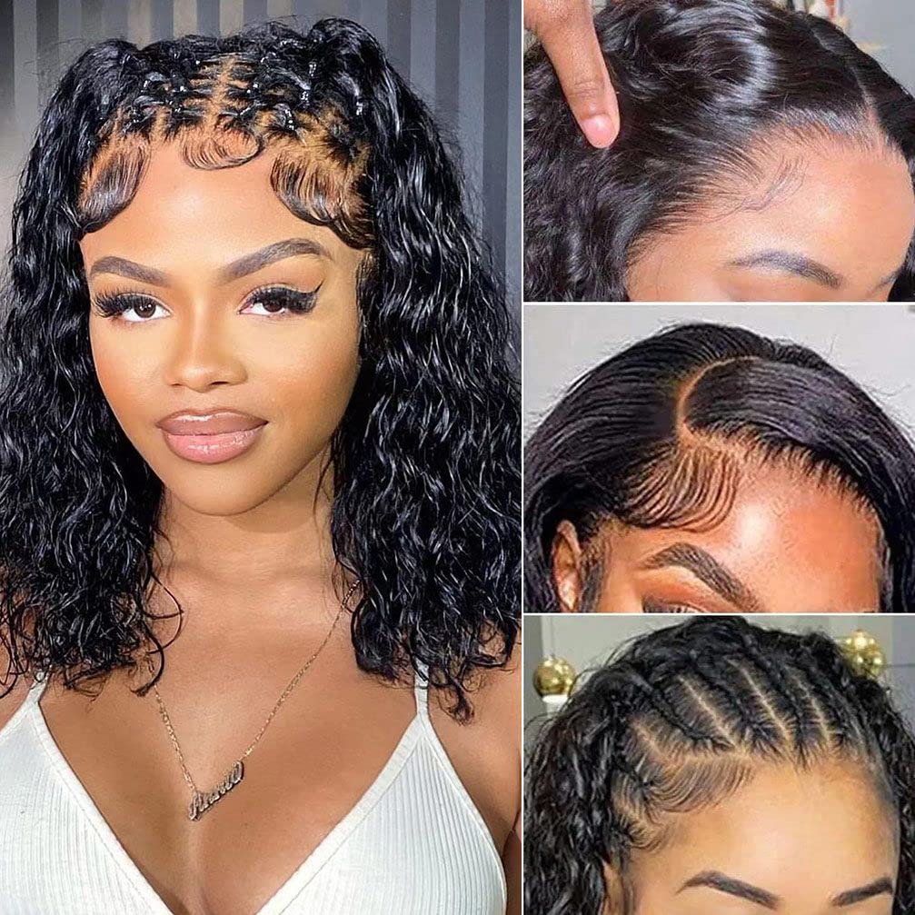 13x4 Lace Front Wigs Human Hair Pre Plucked 180 Density Brazilian Wet and Wavy Human Hair Wigs for Black Women Glueless Curly Lace Frontal Wig Natural Color (22 Inch)