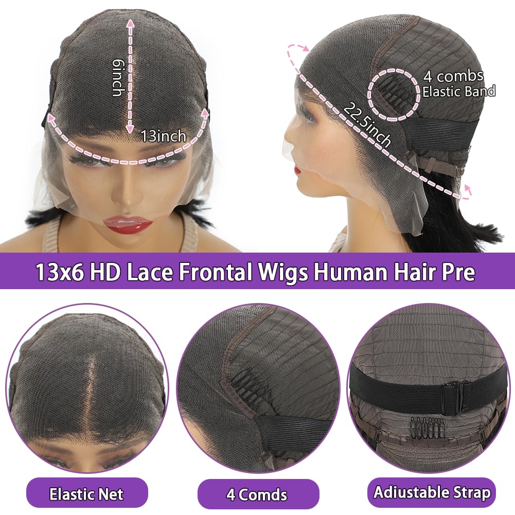 14 Inch Bob Wig Human Hair 13x6 Hd Transparent Lace Front Wigs Human Hair Pre Plucked Glueless Bob Wig 180% Density Short Straight Bob Wigs For Women