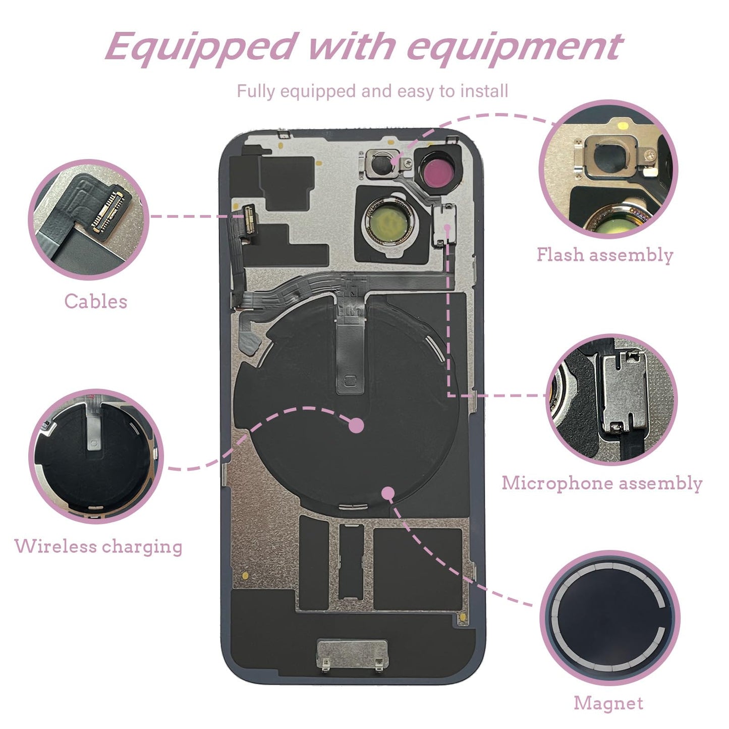15 Back Glass Replacement with Wireless Charging Flex Cable and Camera Frame All Parts for iPhone 14 (6.1 Inch,Black) Replacement of Equipment Waterproof Tape