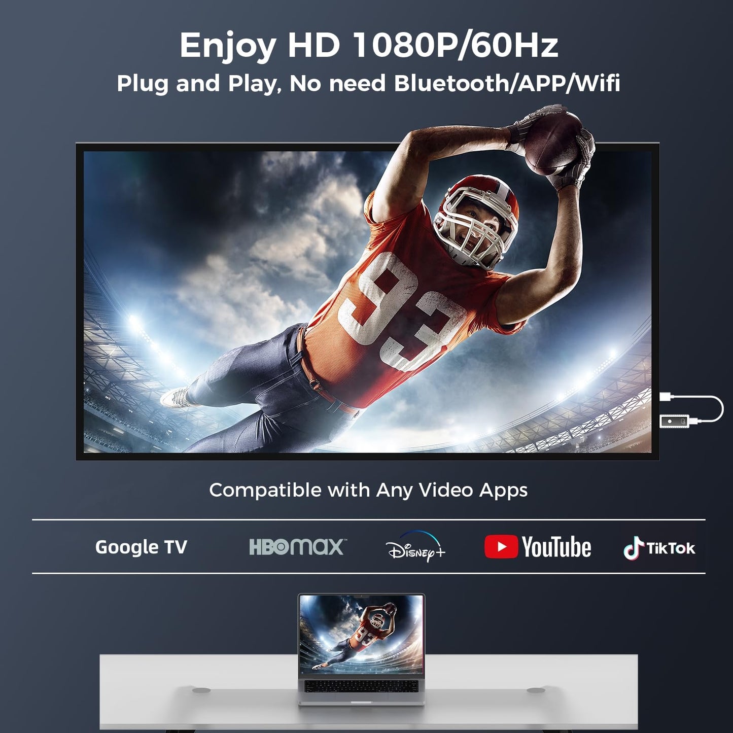 Wireless HDMI Display Dongle Adapter 1080P, Wireless HDMI Transmitter and Receiver 2-in-1, Plug & Play, Screen Mirroring Extender from iPhone Android Laptop to HDTV Projector for AirPlay Miracast DLNA