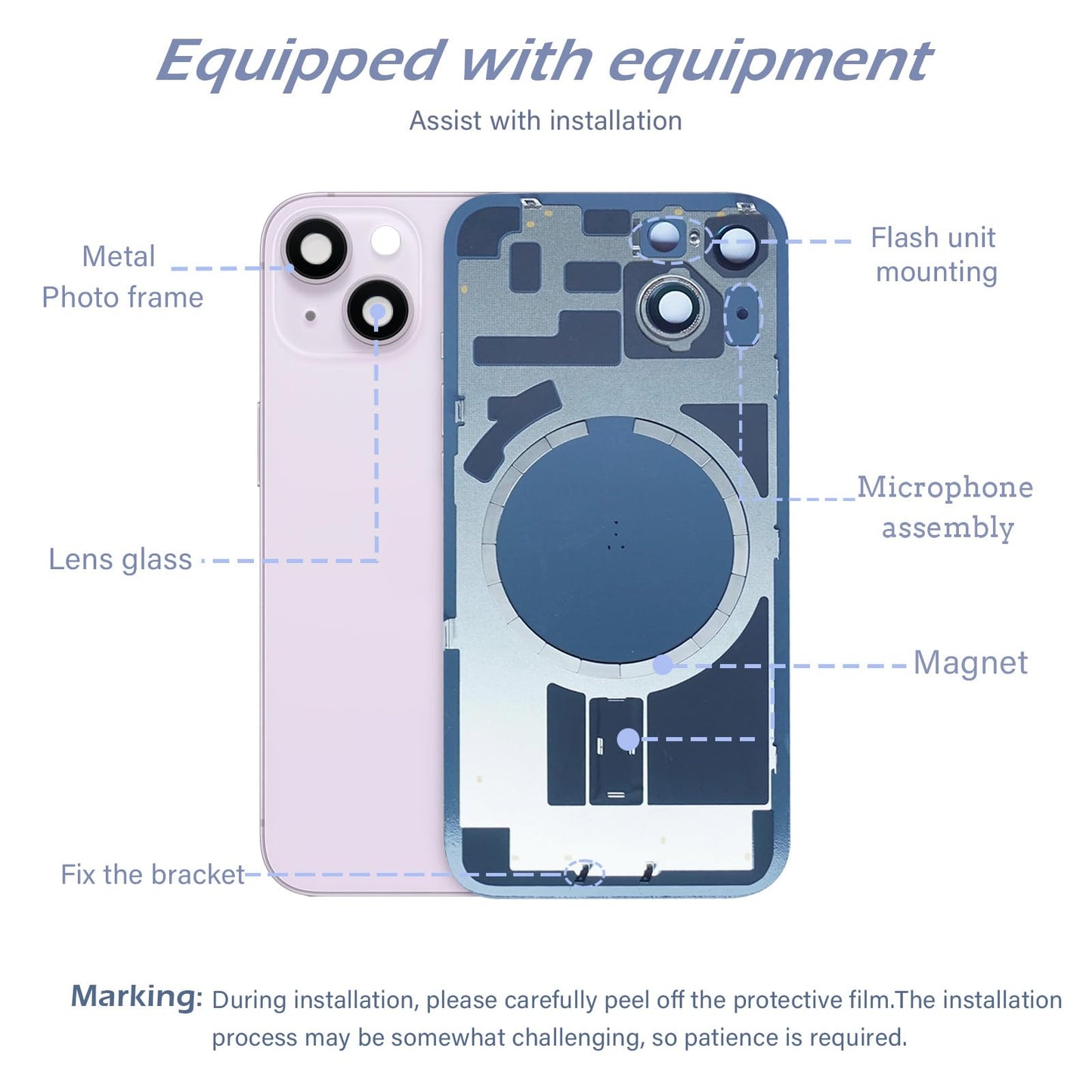 14 Back Glass Replacement with Metal Camera Frame &Magnet for iPhone 14(6.1-inch Red) & Includes Replacement Tools