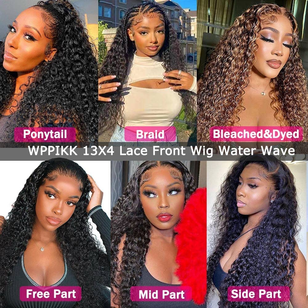 13x4 Lace Front Wigs Human Hair Pre Plucked 180 Density Brazilian Wet and Wavy Human Hair Wigs for Black Women Glueless Curly Lace Frontal Wig Natural Color (22 Inch)