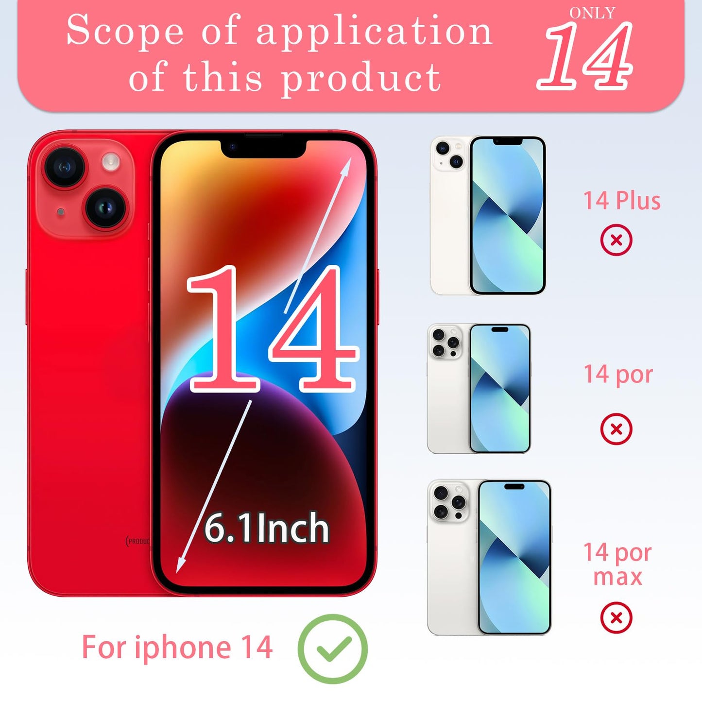14 Back Glass Replacement with Metal Camera Frame &Magnet for iPhone 14(6.1-inch Red) & Includes Replacement Tools