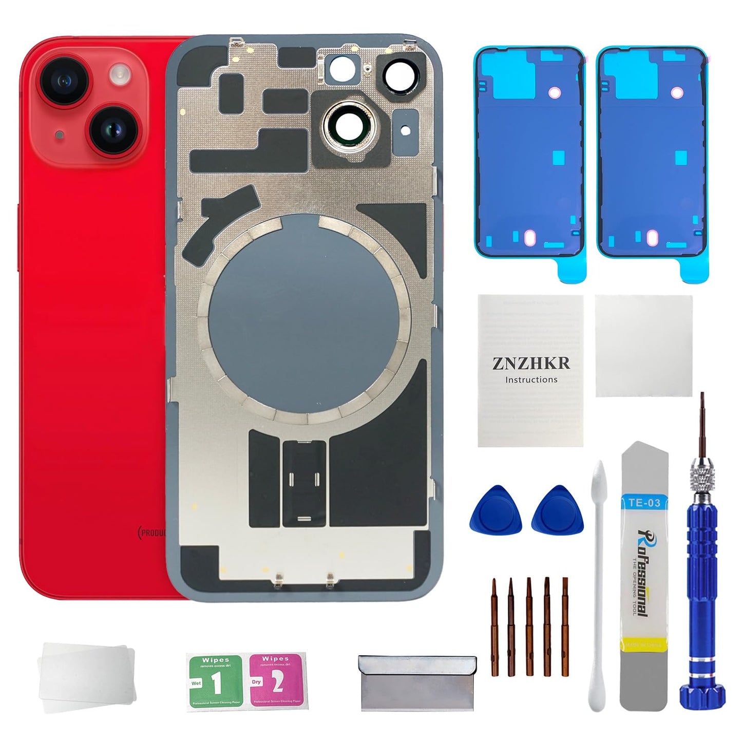 14 Back Glass Replacement with Metal Camera Frame &Magnet for iPhone 14(6.1-inch Red) & Includes Replacement Tools
