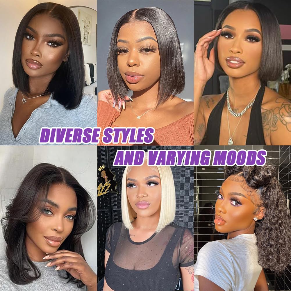 14 Inch Bob Wig Human Hair 13x6 Hd Transparent Lace Front Wigs Human Hair Pre Plucked Glueless Bob Wig 180% Density Short Straight Bob Wigs For Women