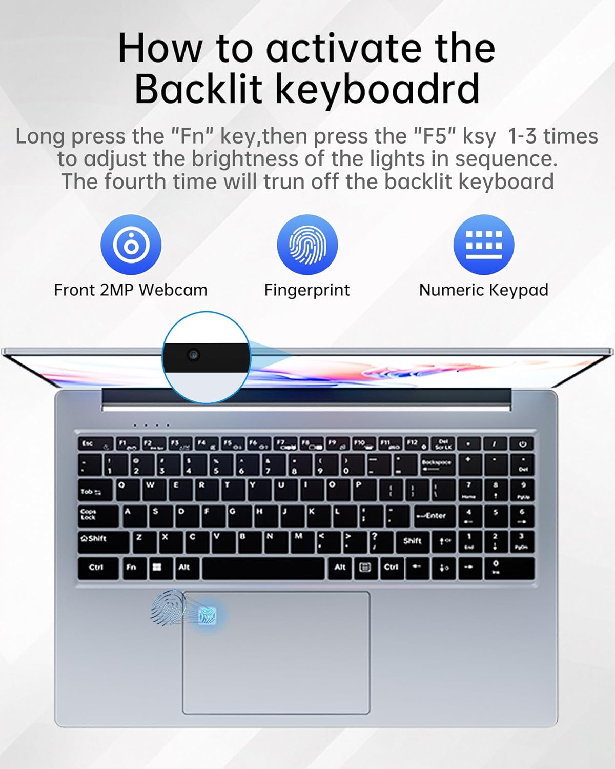15.6“ 16GB RAM+512GB Laptop Computer, 4C4T N95 1.7-3.4GHz Win11 Notebook Computer, Fingerprint Reader, 8000mAh Battery PC, WiFi 2.4/5GHz, Bluetooth 4.2, Silver