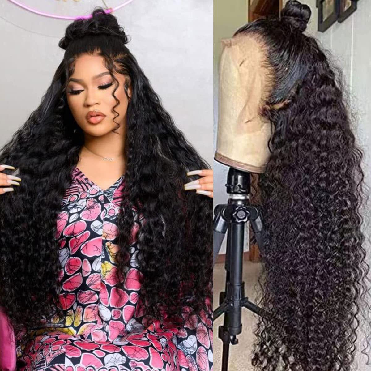 13x4 Lace Front Wigs Human Hair Pre Plucked 180 Density Brazilian Wet and Wavy Human Hair Wigs for Black Women Glueless Curly Lace Frontal Wig Natural Color (22 Inch)