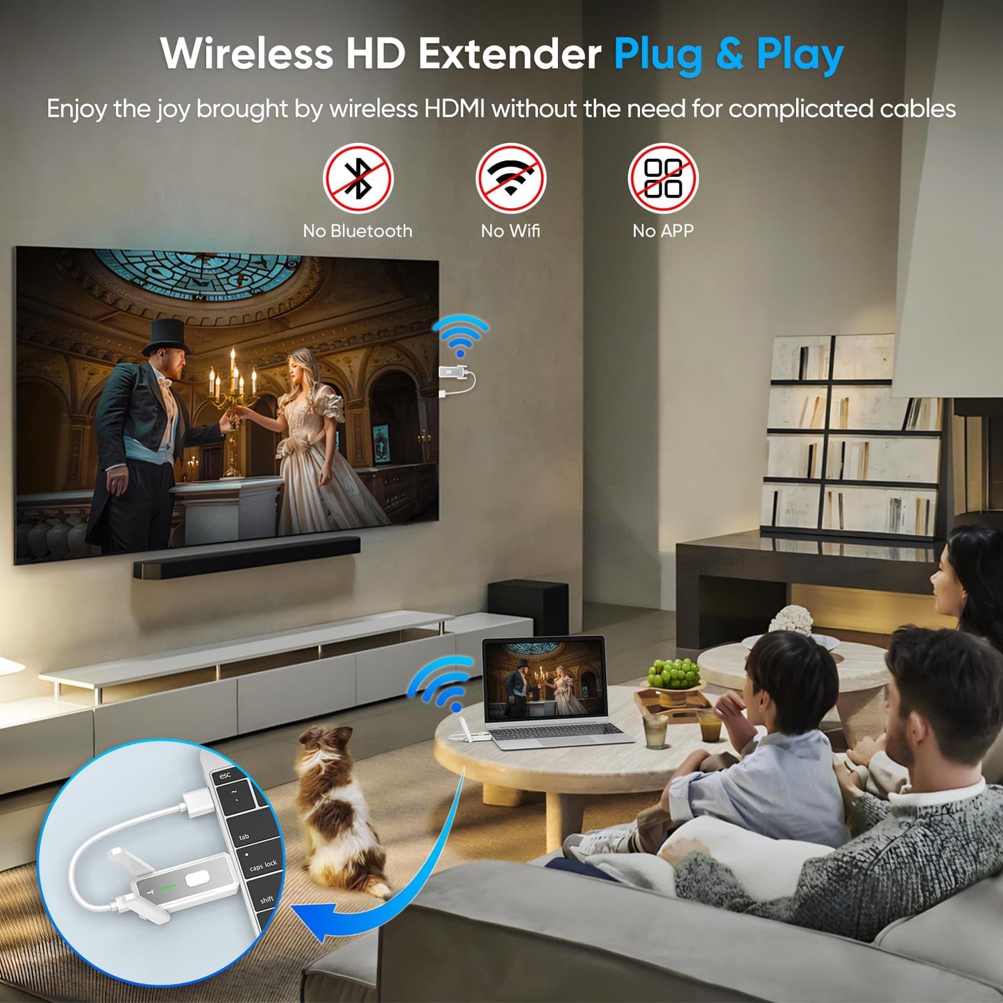 Wireless HDMI Transmitter and 4 Receivers 500FT/150M, 2.4G+5G Plug & Play Portable Wireless HDMI Splitter 1 to Multiple Screens for Video & Audio to Monitor from Laptop/PC/TV Box/Projector (1TX+4RX)
