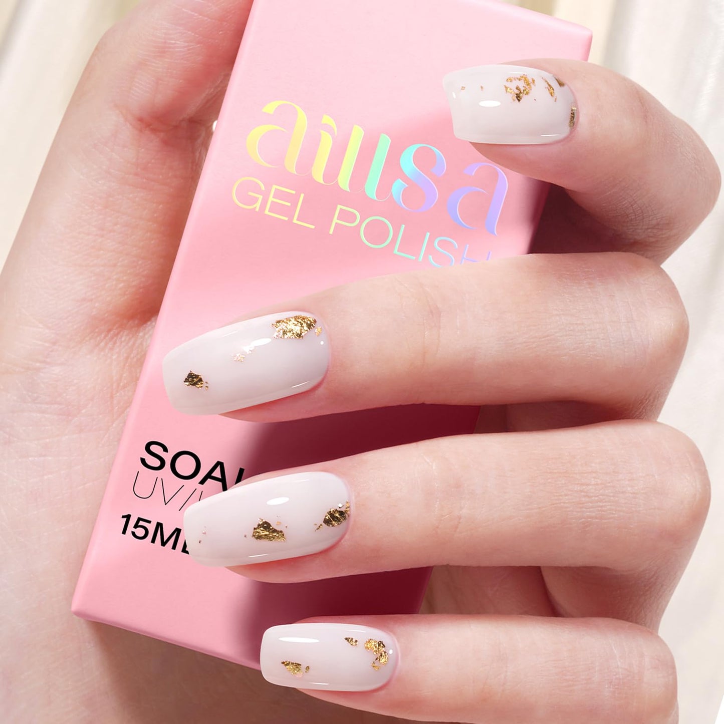 AILLSA Milky Pink Nude Gel Nail Polish, 15ml Translucent Soak Off UV LED Light Cure Gel Polish, Long Lasting for French Nail Art Salon DIY Manicure at Home