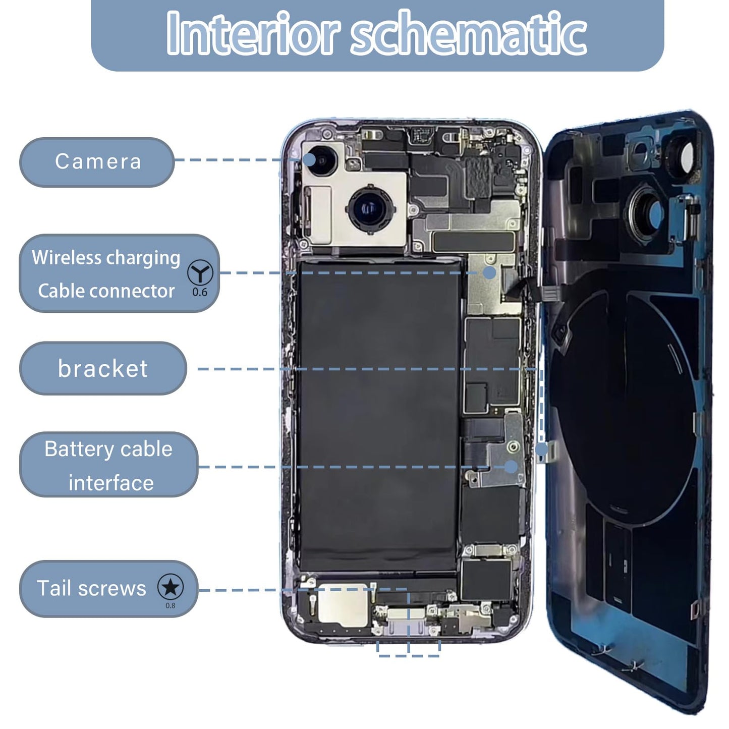 15 Back Glass Replacement with Wireless Charging Flex Cable and Camera Frame All Parts for iPhone 14 (6.1 Inch,Black) Replacement of Equipment Waterproof Tape