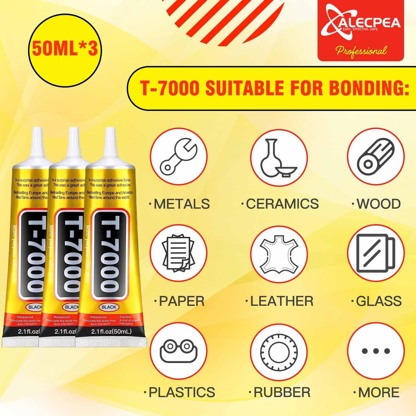 ALECPEA Upgrade T-7000 Black Adhesive Glue - 2PCS 15ml | High-Performance Waterproof Adhesive for Precision Repairs, Perfect for Phone, Electronics, Jewelry, and Crafts