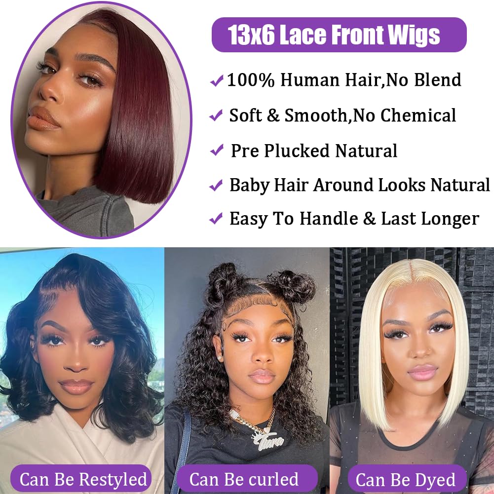 14 Inch Bob Wig Human Hair 13x6 Hd Transparent Lace Front Wigs Human Hair Pre Plucked Glueless Bob Wig 180% Density Short Straight Bob Wigs For Women