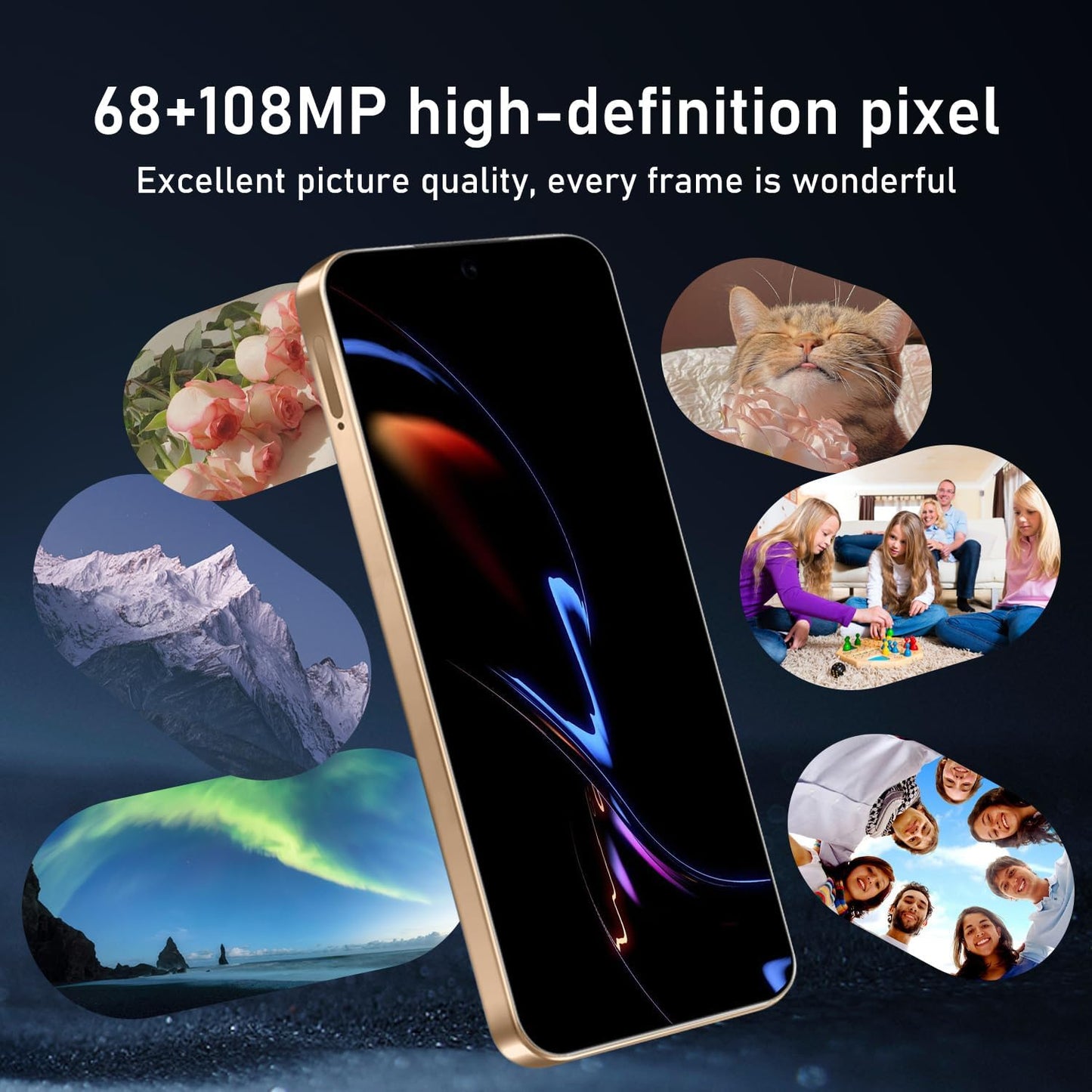 16PROMA X 16GB+1TB 6.99" HD Screen Smartphone Unlocked Cell Phone,Battery 7000mAh Unlocked The Phone, Android 14 Fingerprint Button Unlock/GPS/Dual SIM/5G/Face ID(Desert Titanium)