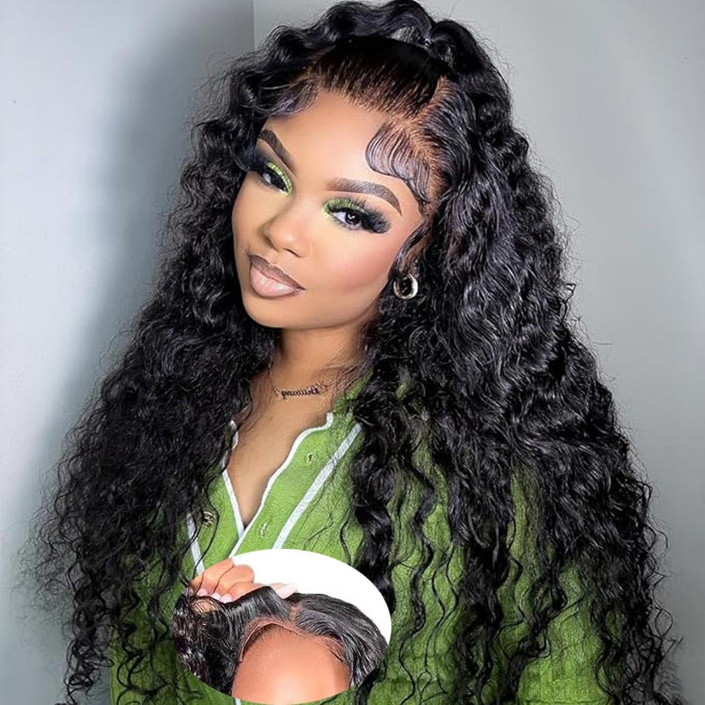 13x4 Lace Front Wigs Human Hair Pre Plucked 180 Density Brazilian Wet and Wavy Human Hair Wigs for Black Women Glueless Curly Lace Frontal Wig Natural Color (22 Inch)