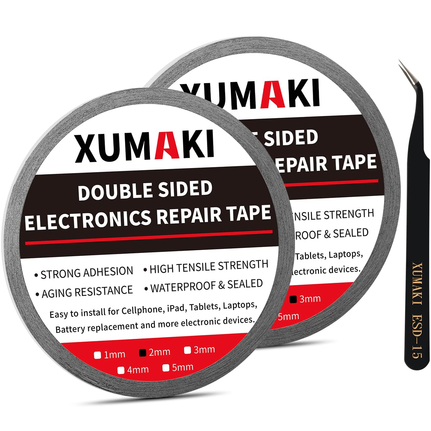 2mm / 3mm x 50M LCD Repair Tape Phone Screen Adhesive Tape LCD Touch Screen Repair Tape with 1 Tweezers for Cell Phone, iPad, Tablets, Laptops, LCD Screen