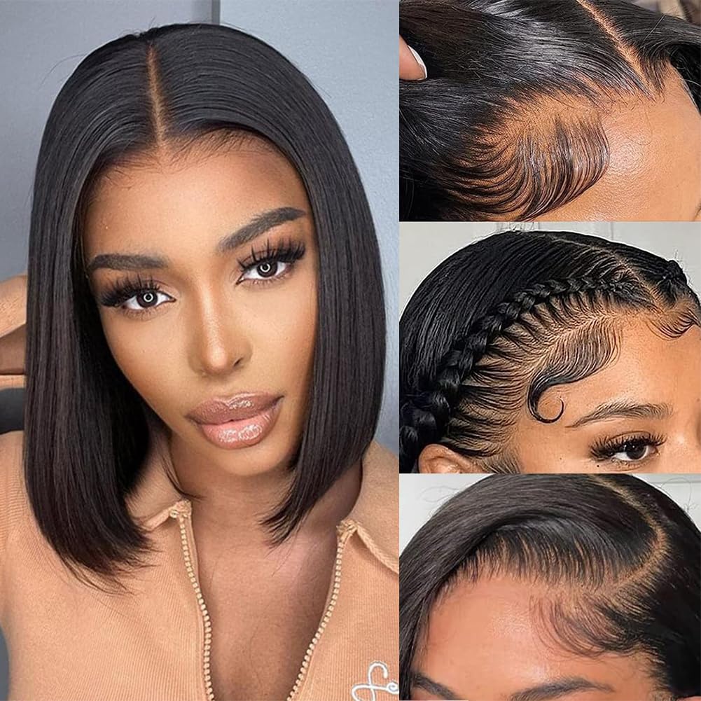 14 Inch Bob Wig Human Hair 13x6 Hd Transparent Lace Front Wigs Human Hair Pre Plucked Glueless Bob Wig 180% Density Short Straight Bob Wigs For Women