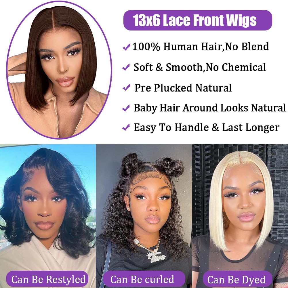 14 Inch Bob Wig Human Hair 13x6 Hd Transparent Lace Front Wigs Human Hair Pre Plucked Glueless Bob Wig 180% Density Short Straight Bob Wigs For Women