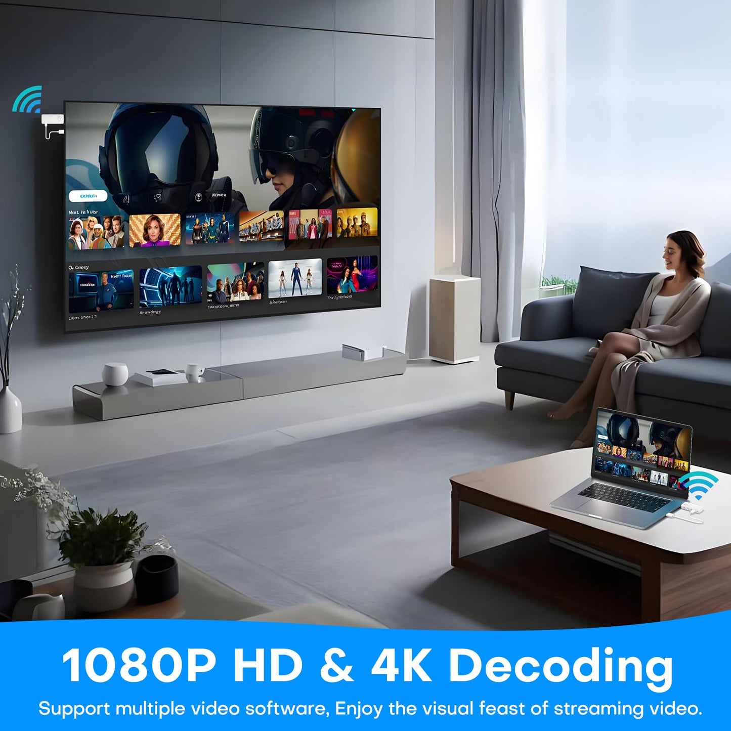 Wireless HDMI for Streaming,Transmitter and Receiver Kit, Built-in Antenna Low-Latency Transmission of 1080P HD Video Streams, 2.4/5.8GHz Dual-Band, Auto Pairing for PC/Laptop/TV/Monitor/Projector